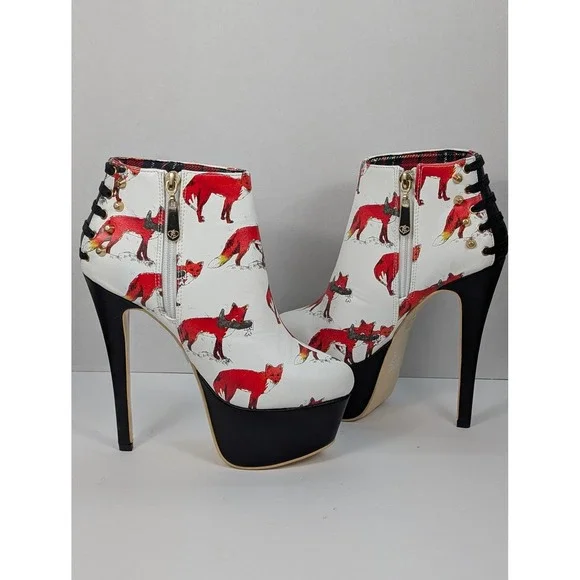 6.5 Iron Fist Fox Chew Toy Bootie Platform Stiletto Ankle Boots Gold Studded 37 - Picture 3 of 8